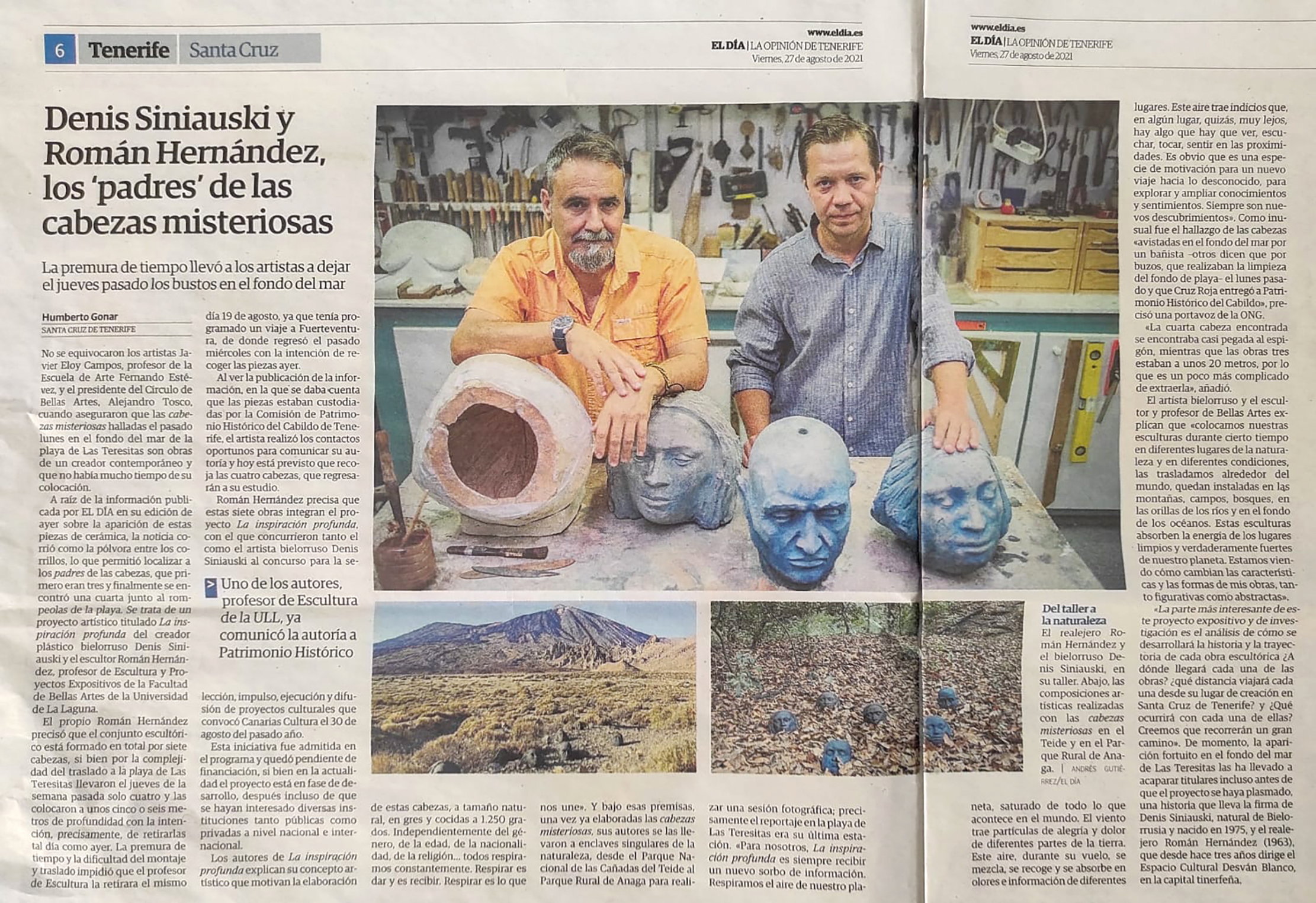 El Día, 27 August 2021, pp. 6–7. Article by Humberto Gonar; photographs credited to Andrés Gutiérrez / El Día.